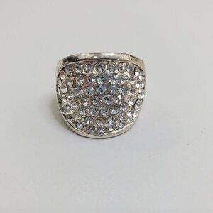 Rhinestone Ring Statement Cocktail‎ Silver Tone Adj